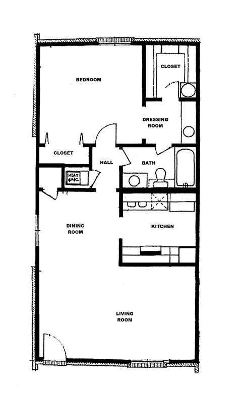 Floor plan for 1 bed, 1 bath